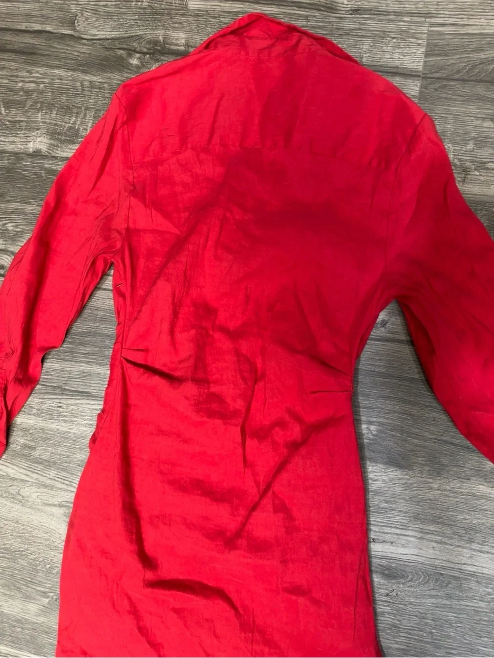 Zara Red Linen Blend Ruched Shirt Dress Size M